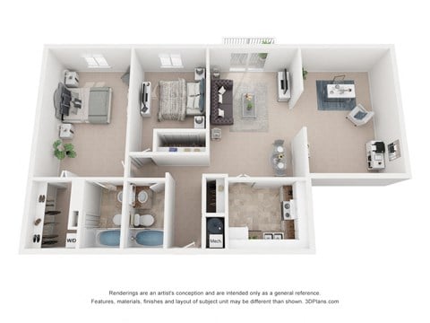 Floor plan for 2 beds, 2 baths, 1206 sqft